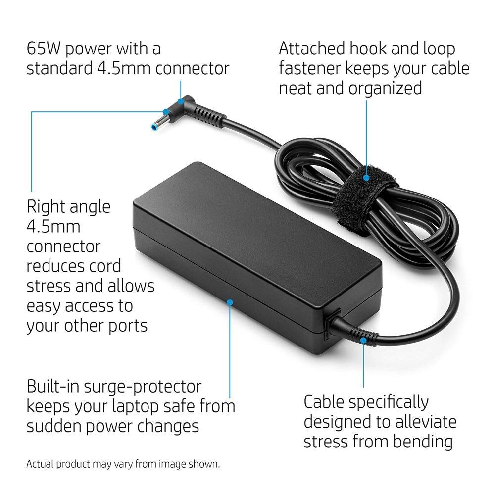 HP Original 65W Laptop Charger Adapter 19.5V 3.33A (4.5mm Pin) for HP Pavilion – Black, Without Power Cable